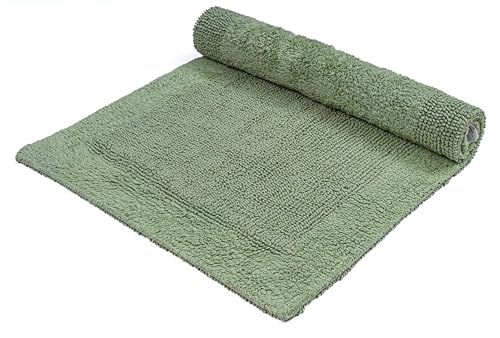 Cotton Reversible Bath Mat 20x32 Inch Sage Green, 100% Cotton Bathroom Rug, Soft Absorbent, Anti Skid, Machine Washable Bathmat for Shower, Tub, Entryway - color: Soft Green, size: 1'8" x 2'8" (Rectangular)