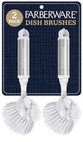 Farberware Dish Brush with Handle, 2 Pack, Firm Bristles | Kitchen scrub brush and dish scrubber removes grease, reaches pot and pan edges, 8in, round head, marble-look design - color: White Marble Round