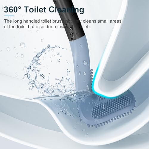 Golf Toilet Brush, Toilet Cleaning Brush, Flexible Bendable Silicone Long Handled Toilet Brush, 360° Deep Toilet Bowl Cleaning Brush,Quick Drying Toilet Brush for Bathroom with a Hook (Black) - color: Black