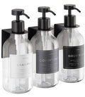 Shower Shampoo Dispenser Wall Mounted – 3 Refillable 16.9 oz Clear Bottles with Stainless Steel Pumps & No-Drill Adhesive Holders – Soap Dispenser Set for Bathroom (3 X Clear/Black) - color: 3 X Clear/Black