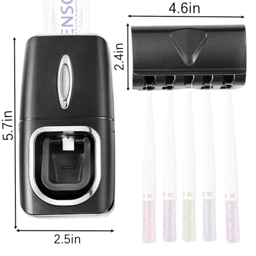 Toothbrush Holder and Toothpaste Dispenser Set, Automatic Toothpaste Squeezer Dispenser, Dispenser Toothpaste Squeezer Kit, Wall Mounted Bathroom Accessories (Black) - color: Black