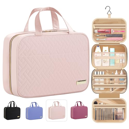 HOTOR Travel Toiletry Bag - Hanging Toiletry Bag for Women & Men, Makeup Bag/Big Comparment, Waterproof for Travel Accessories, Travel Essentials, Medium, Pale Pink - color: Pale Pink, size: Medium