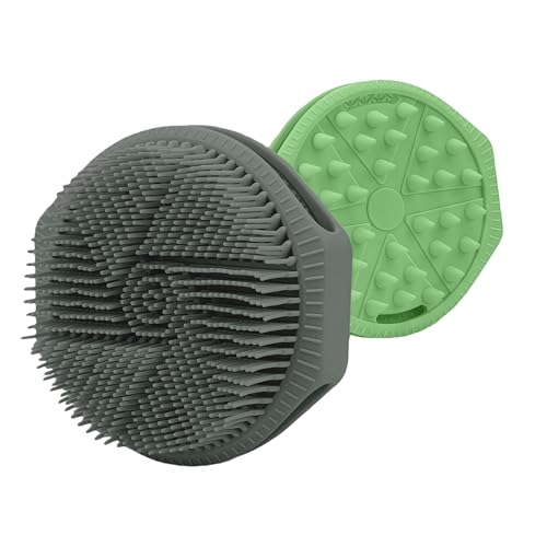 Silicone Body Scrubber for Men Women, Dual-Sided Bath Brushes Gentle Exfoliating Body Scrubber Scalp Massager for Deep Cleansing, Soft Silicone Loofah Body Washing Brushes (Gray+Green) - color: Gray+green