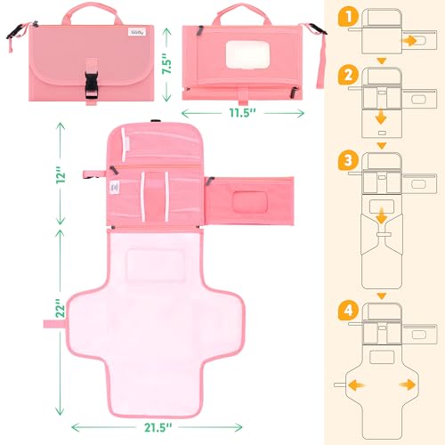 Kopi Baby Portable Diaper Changing Pad - Baby Diaper Changer Travel Bag with Wipes Pocket, Smart Design Portable Changing Mat, Infant Travel Station Kit, Gift for Newborn Girl & Boy - Pink, Premium - color: Pink, size: Premium