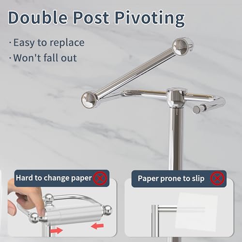 RARXTR Toilet Paper Holder Stand, Post Pivoting Design Free Standing Toilet Paper Holder with Storage for 4 Rolls, SUS304 Stainless Steel Tissue Holder with Reserve, Heavy-Duty Base (Chrome) - color: Chrome, size: Free Standing With Storage