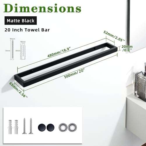 Alise 20 Inch Hand Towel Bar, Matte Black, SUS304 Stainless Steel | Wall Mount Towel Holder, Towel Hanger, Towel Rail, For Bathroom - color: Black, size: 20-Inch