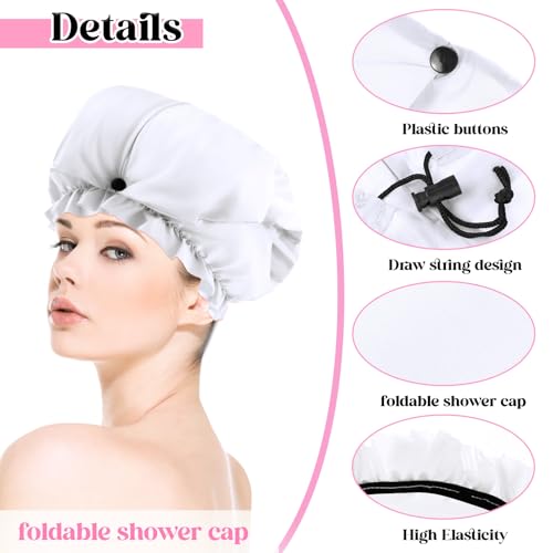 2 Pcs Large Shower Cap for Braids, Extra Long Shower Cap for Women Long Hair & Locs, Waterproof Hair Bonnets for Dreadlocks Drawstring Bath Caps for Women & Men (Pink, White) - color: Pink, White