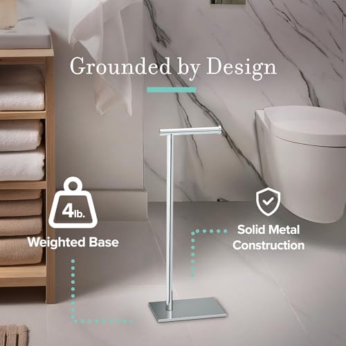 Gatco 1431C Modern Rectangle Base Freestanding Toilet Paper Holder, 21.25" Chrome with Weighted Base - color: Chrome, 21.25"h