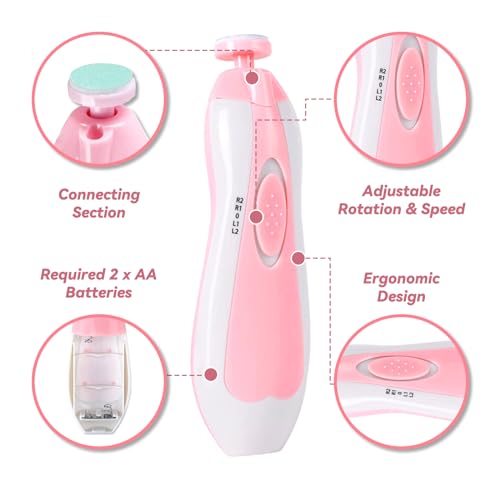 Qunlions life Baby Nail Trimmer Electric-6 in 1 Baby Nail File Clippers Infant Grooming Kit Manicure Set for Toddler or Adults, Pink - color: Pink