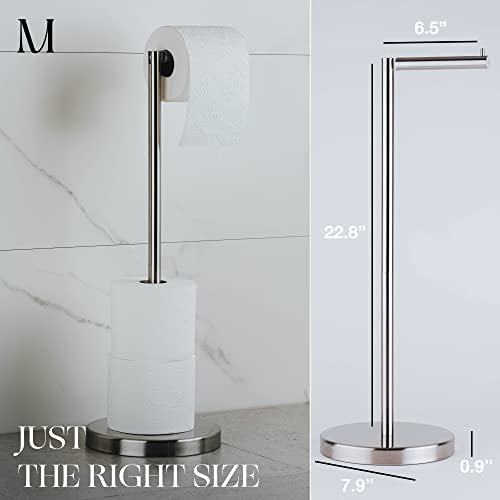 Marmolux Acc - Free Standing Toilet Paper Holder Stand Brushed Steel Finish 1pc - Storage for 4 Rolls of Toilet Tissue SUS 304 Stainless Steel Bathroom TP Stand - Toilet Paper Stand - Toilet Holder - color: Steel Brushed