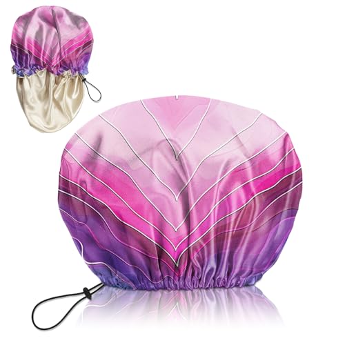 Luxury Shower Cap Silk Satin Lined Waterproof Reusable Adjustable Elastic Dry Hair Bathing Caps Cute for Women Girls-Heart - color: C-8-Heart