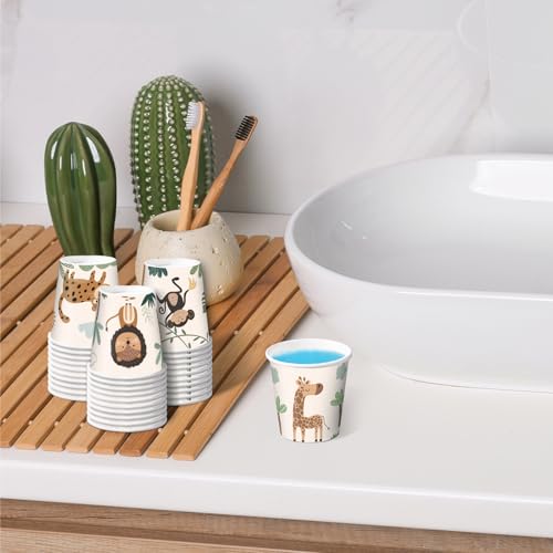 RUSPEPA 2 oz Bathroom Cups, Kids Disposable Paper Cups - 100 Pack Set Lovely Animals Design Printed - Mini Mouthwash Rinse Paper Cups for Home, Bathroom, Picnic, Party, and Events - color: Lovely Animal, size: 2oz
