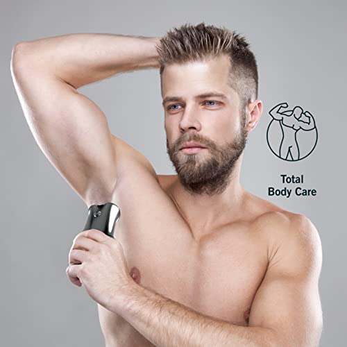 Perry Ellis Electric Shaver for Men, Cordless Rotary Razor, Rechargeable Travel Shaver with Dual Blades, Waterproof IPX5, Compact Grooming Kit for Face, Beard, Mustache & Sensitive Skin