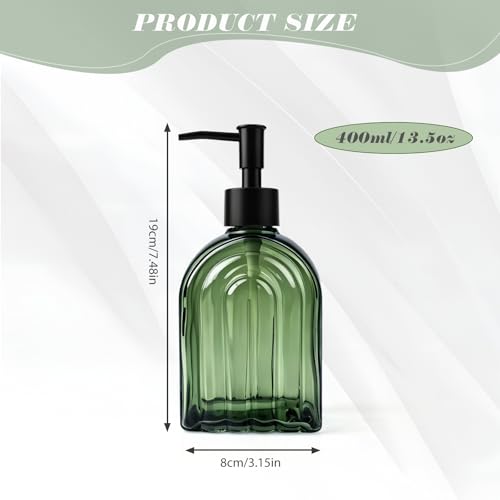 Elegant Green Glass Soap Dispenser with Black Pump | 400ML Modern Bathroom & Kitchen Dispenser for Hand Soaps, Lotions, Essential Oils - color: Green