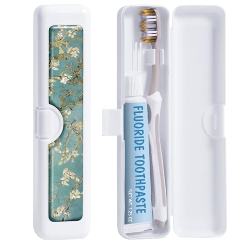 Toothbrush Travel Case - Colorful Pattern, Holder and Covers for Toothbrushes, Includes Tongue Scraper Case - color: Green Tree, size: Small