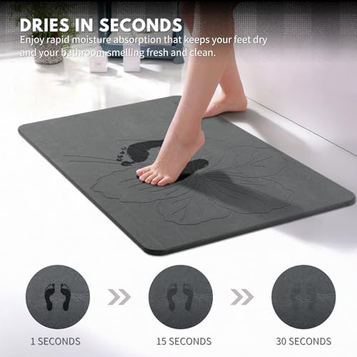 XMarrat Stone Bath Mat Large, 23.6'' x 15.4'' Diatomaceous Earth Non-Slip Stone Shower Mat, Super Absorbent Diatomite Stone Mats for Bathroom, Quick Drying, Easy to Clean (Dark Gray) - color: Dark Grey F1, size: 23.6" x 15.4" (Rectangular)