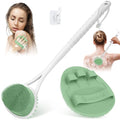 Silicone Back Scrubber & Bath Glove Set, 15.35’’ Soft Back Scrubber with Dual-Side Brush Head, 360° Anti-Slip & Enlarged Exfoliating Body Scrubber for Rich Foaming Deep Cleaning(Green) - color: Green