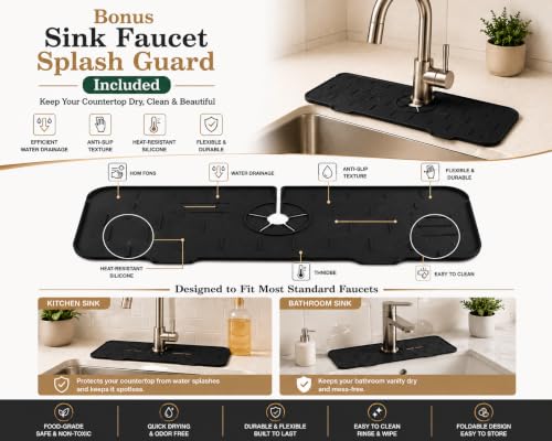 Stone Dish Drying Mat for Kitchen with Sink Splash Guard Counter, Foldable Quick Dry Dish Drying Mats, Absorbent Diatomaceous Earth Stone Drying Mats for Plate Rack Bottles Cups (Gray, 18"L×12"W)