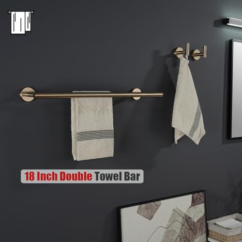 JQK Double Towel Bar Champagne Bronze, 20.5 Inch 304 Stainless Steel Thicken 0.8mm Towel Rack Bathroom, Towel Holder Wall Mount, Useable Length 18 Inch, TB100L18-CB - color: Champagne Bronze, size: 20.5 Inch