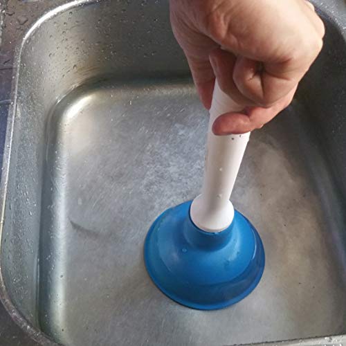 Drain Plunger, Small Hand Force Plumber Helper, Little 4 inch Cup Clog Remover, Tiny Rubber Unclogger in 9" Short Handle for Kitchen Sink, Bathroom Toilet, Shower Bath Tub (Blue + Yellow) - color: Blue + Yellow