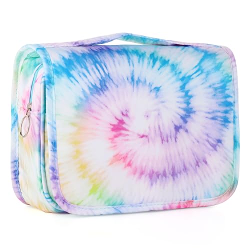 Kids Hanging Toiletry Bag for Girls, Travel Toiletry Bag for Teen Girls Tie Dye Cosmetic Makeup Waterproof Wash Bag Traveling Toiletries - color: Tie Dye-Teal-G