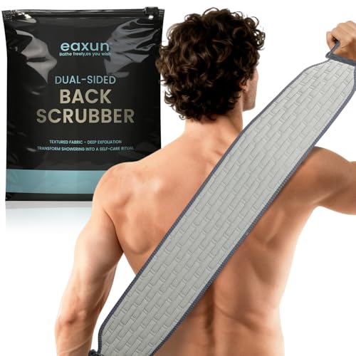 eaxun Exfoliating Back Scrubber with Plastic Handles for Shower, 36 Inches Wider Bath Back Exfoliator Body Cleaner for Men, Women and Elderly, Dual-Sided Roughness Back Washer for Deep Cleansing - size: Large