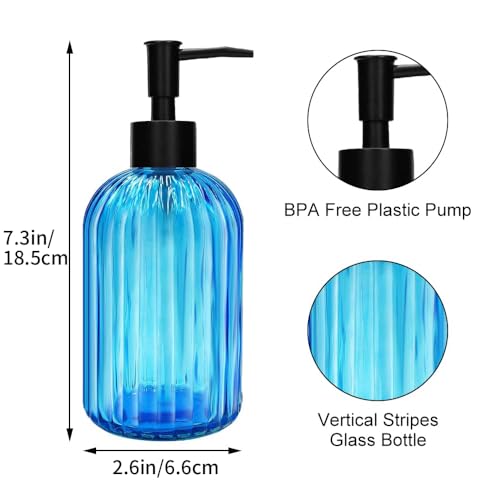 Pack of 2 Glass Soap Dispenser with Black Pump, 400 ml Refillable Pump Dispenser for Kitchen, Bathroom, Order, Laundry Room, Liquid Glass Bottle for Washing Up Liquid, Shampoo, Conditioner (Blue) - color: Blue