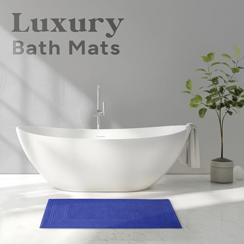 Avalon Towels Blue Bath Mat - 100% Cotton Set of 4 Absorbent Bathmat - Bathroom Mats Quick Dry Bath Mats for Bathrooms (22x34 Inches) - color: Blue, size: Pack of 4