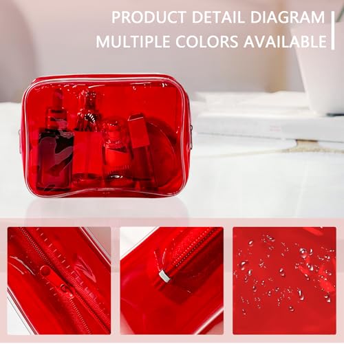 Neon TSA Approved Clear Toiletry Pouch, 7"x2.3"x4.7" Size, PVC Travel Makeup Bags for Toiletries, Transparent Cosmetic Bag for Women and Men Small (black+clear+red+blue+dark red) - color: black+clear+red+blue+dark red