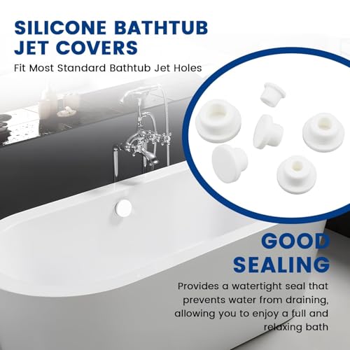 24 Pcs Silicone Bathtub Jet Covers, 6 Sizes Waterproof Hole Plugs, Universal White Tube Plugs, Reusable Flexible End Caps for Bathtub Jets, Bottles, Pipes