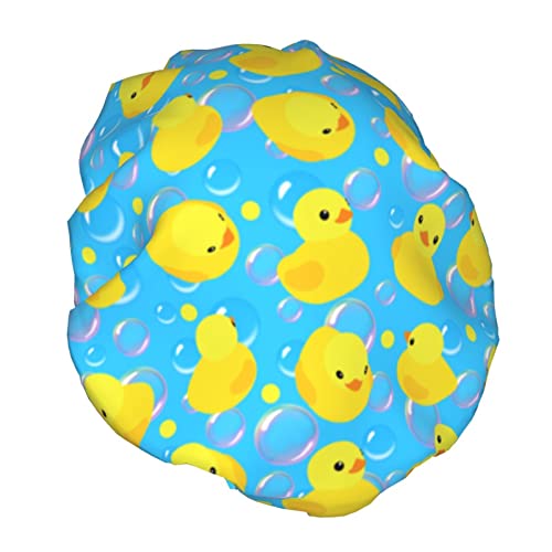Yellow Rubber Ducks Shower Cap For Women Adjustable Double Waterproof Layers Bathing Shower Hat Hair Protection Reusable Ladies Spa Salon Shower Hat - color: Yellow Rubber Ducks