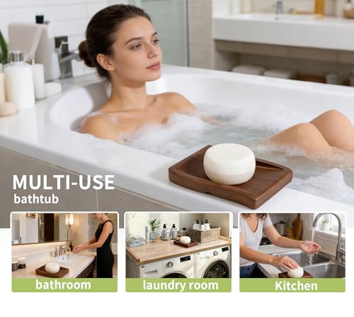 Wood Self-Draining Bar Soap Holder, Soap Dish with Draining, 3 Holes Design Keep Soap Saver Tray/Sponge Holder Dry, Bathroom/Kitchen Soap Case, Brown - color: Brown