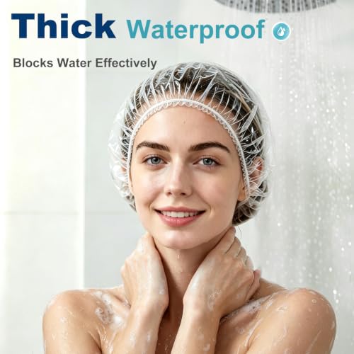 Disposable Shower Caps, 100 Pack - 18.1" Large Thick Waterproof Elastic Bath Caps, Clear Plastic Hair Covers for Women Home Travel Hotel Spa & Salon
