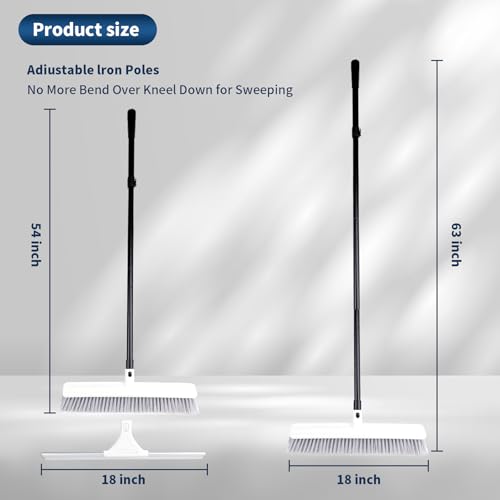 Heavy Duty Push Broom Outdoor & Rubber Floor Squeegee Set with 63 Inch Extra Long Telescoping Handle, Deck Brush, Concrete, Garage & Shop Broom, Squeegee for Floor, Tile & Glass