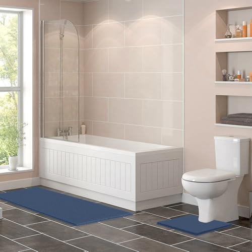 LuxUrux 2-Piece Bathroom Rug Set – Plush Chenille Runner & U-Shaped Toilet Mat, Soft, Absorbent & Non-Slip Design (20x20 U & 27x47 inches, Medium Blue) - color: Medium Blue, size: 2 Piece Set - X Large