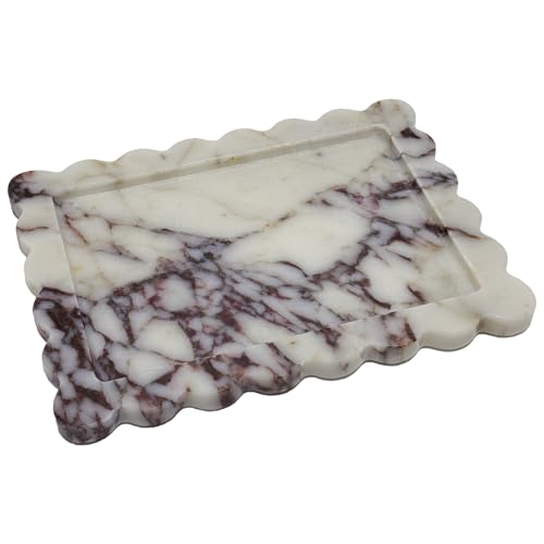 Real Natural Calacatta Viola Marble Tray, Luxury Scalloped Marble Tray, Decorative Rectangle Marble Tray for Vanity Bathroom Kitchen Coffee Table Jewelry Perfume Home Decor - color: Calacatta Viola