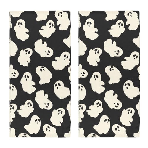 Halloween Hand Towels for Bathroom 14.4 x 28.3 Inch Cute Ghost Bath Towel Set of 2 Halloween Black Hand Towel Holiday Kitchen Towels for Bathroom Hotel Gym Spa Decor - color: Ghost Black