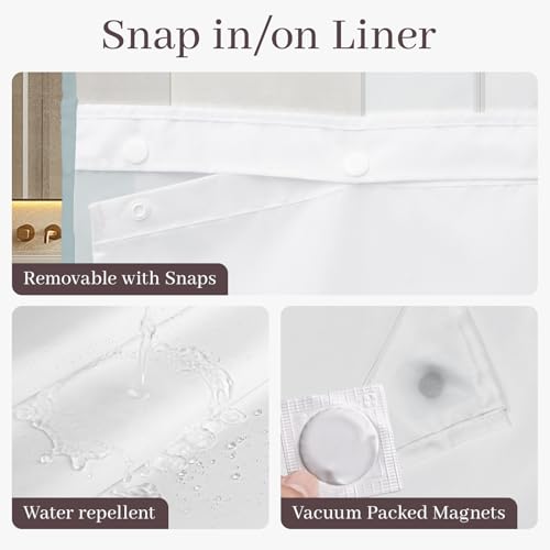 Yiatn No Hook Grey Extra Long Shower Curtain with Snap in Fabric Liner Set - Hotel Style with See Through Mesh Top Window, Modern Geometric Waterdrop Design,Waterproof and Washable, 71x86 INCH - color: A. Grey, size: 71"W x 86"L (Pack of 1)