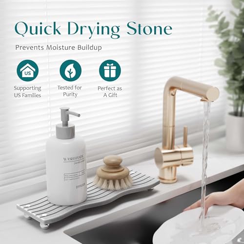Water Absorbing Stone Tray for Sink, Diatomite Drying Stone for Kitchen Bathroom Counter, Decorative Raised-Feet Vanity Tray, Sink Caddy Organizer for Dish Soap & Sponge Holder [Grey, 12'' x 4''] - color: Light Grey, size: 12" x 4" x 1.1"