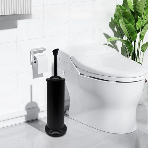 Stainless Steel Toilet Bowl Brush with Holder Metal Bathroom Cleaning Set Rustproof Hygienic Durable Modern Design - color: Matte Black
