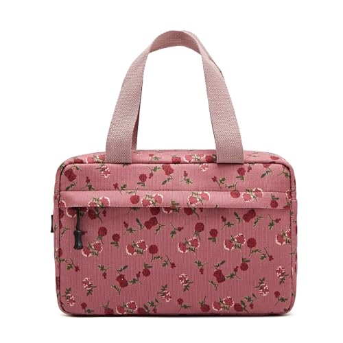 Large Makeup Bag for Women Corduroy Cosmetic bag Make up Bags Zipper Pouch with handle Cosmetic Organizer Toiletry Bag for Travel Storage - color: 7-Red Rose