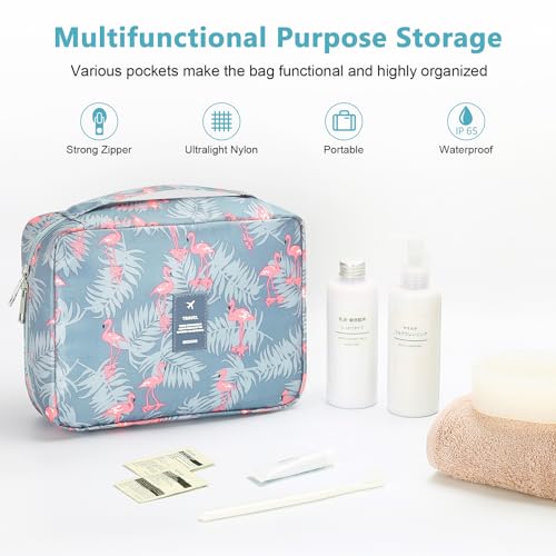 Mossio Hanging Toiletry Bag with Sturdy Hook - Large Portable Cosmetic Makeup Travel Organizer for Men & Women - color: Grey Flamingo