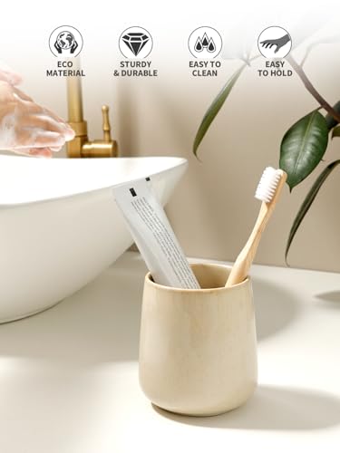 BosilunLife Bathroom Toothbrush Holder - Ceramic Toothbrush Cup Holder 13Oz Greige Toothbrush Holder for Bathroom Toothbrush and Toothpaste Holder for Bathroom Vanity Countertop, Ideal for Home, Hotel - color: Greige-rb, size: rounded base