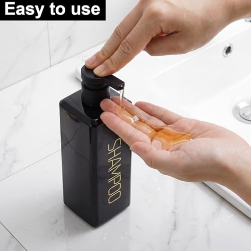 Shampoo and Conditioner Dispenser Shower Soap Bottles 3 Pack 550ml/18.6oz Refillable Shampoo Pump Bottle Dispenser Plastic Empty Body Wash Dispensers with Stylish Permanent Labels for Bathroom (Black) - color: Black