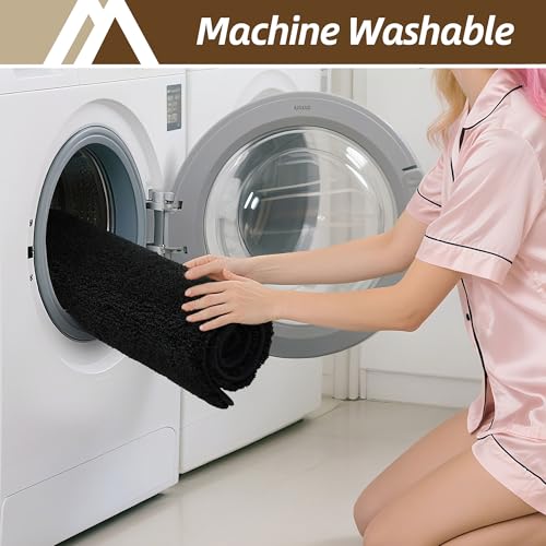 COSY HOMEER Bathroom Rugs Mat 20”x32” Absorbent Non-Slip Bath Mat Plush Shaggy Machine Washable Bath Rugs Soft Polyester Bath Mats for Bathroom Floor,Tub and Shower,Black - color: Black, size: 1'8" X 2'8" (Rectangular)