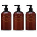 16 oz Plastic Shampoo Conditioner Wash Dispensers (Amber) | set of 3, pump bottles, high-viscosity, shower containers, lotion pumps - color: Amber/Gold/Black
