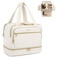 Hanke Travel Toiletry Bag, Lightweight Wide-open Large Toiletry Bags for Women, Dual-Layer Makeup Bag Water-Resistant Cosmetic Travel Bag with Handle for Accessories, Essentials, Off White - color: Off White