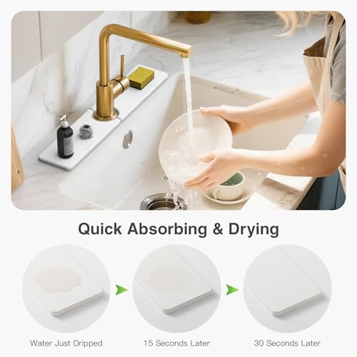 20" x 4" Stone Faucet Mat for Kitchen Sink, Quick Drying Diatomite Sink Tray, Faucet Sink Splash Guard for Prevents Moisture Buildup (White) - color: White, size: 20" x 4"