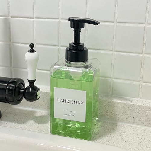 Clear Soap Dispenser with Waterproof Labels, Thickened Plastic Hand Soap Dispenser for Bathroom, Kitchen Dish Washing Liquid Bottles, Shampoo and Conditioner Bottles with Funnel (15oz 4Pack Clear) - color: 15oz 4pack Clear