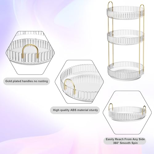 GTI 360°Rotating Makeup Organizer, 3 Tier Large Capacity Perfume Cosmetics Skincare Vanity Organizers,Bathroom Counter Organizer, Dresser Spinning Countertop Organizer and Storage for Women (Clear) - color: Transparent
